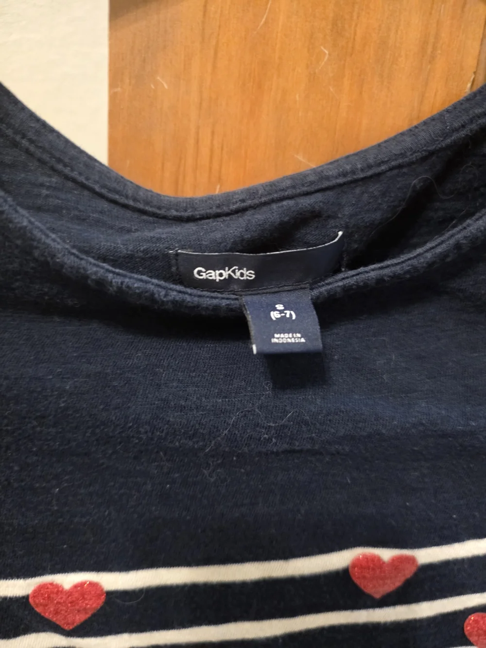 GAP Navy & White Striped Long Sleeve Top with Red Hearts Size 6/7
